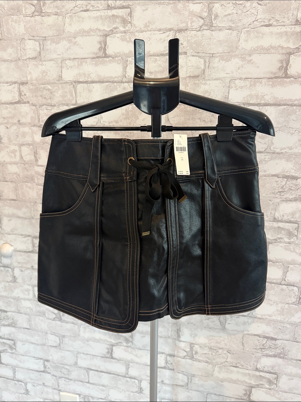 Black Faux Leather Lace-Up Mini Skirt